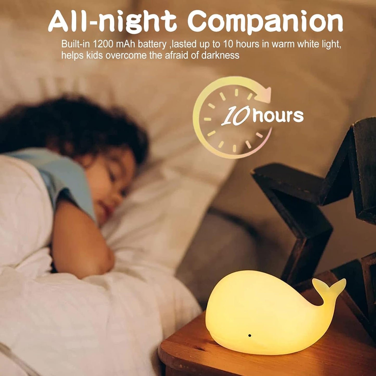 ZKLiLi Children's Night Light Cute Whale Light, 16 Colors+Touchable+Silicone Children's Night Light, USB Rechargeable Whale Night Light for Children's Room, Girl's Birthday and Easter Gift (Whale)