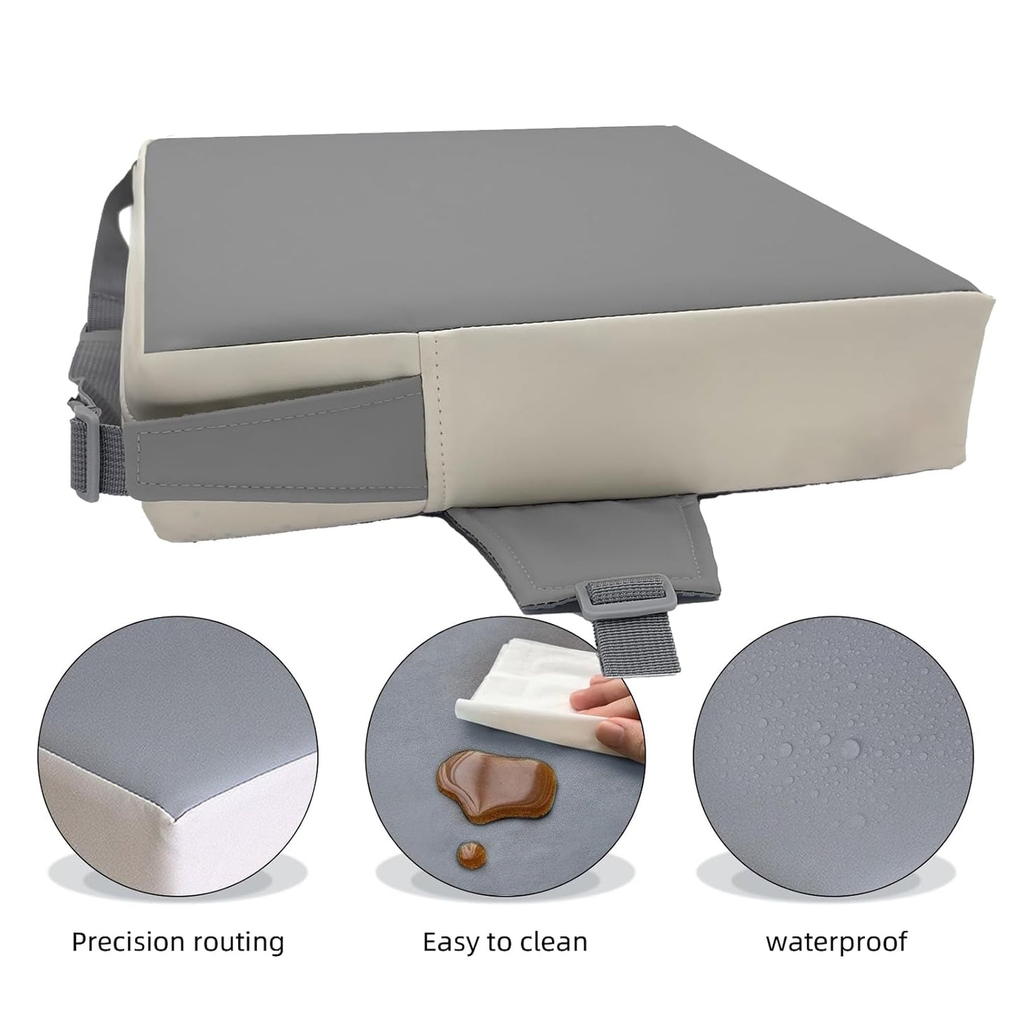 Booster Seat for Dining Table, PU Anti-Scratch Easy Cleaning Kids Toddler Booster Seat for Table, Portable Travel Increasing Cushion for Chair - Light Grey