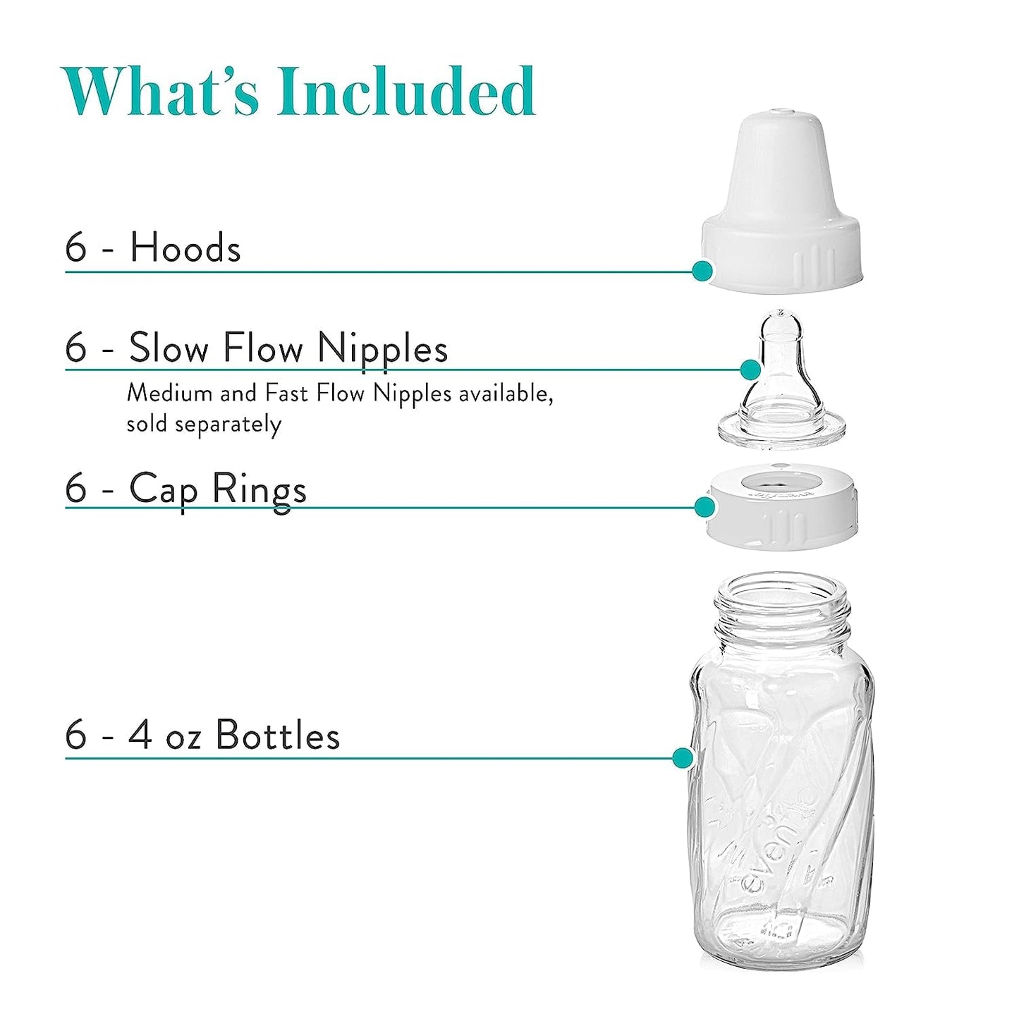 Evenflo Feeding Classic Glass, Twist Bottles, 4 Oz, 6 Bottles.