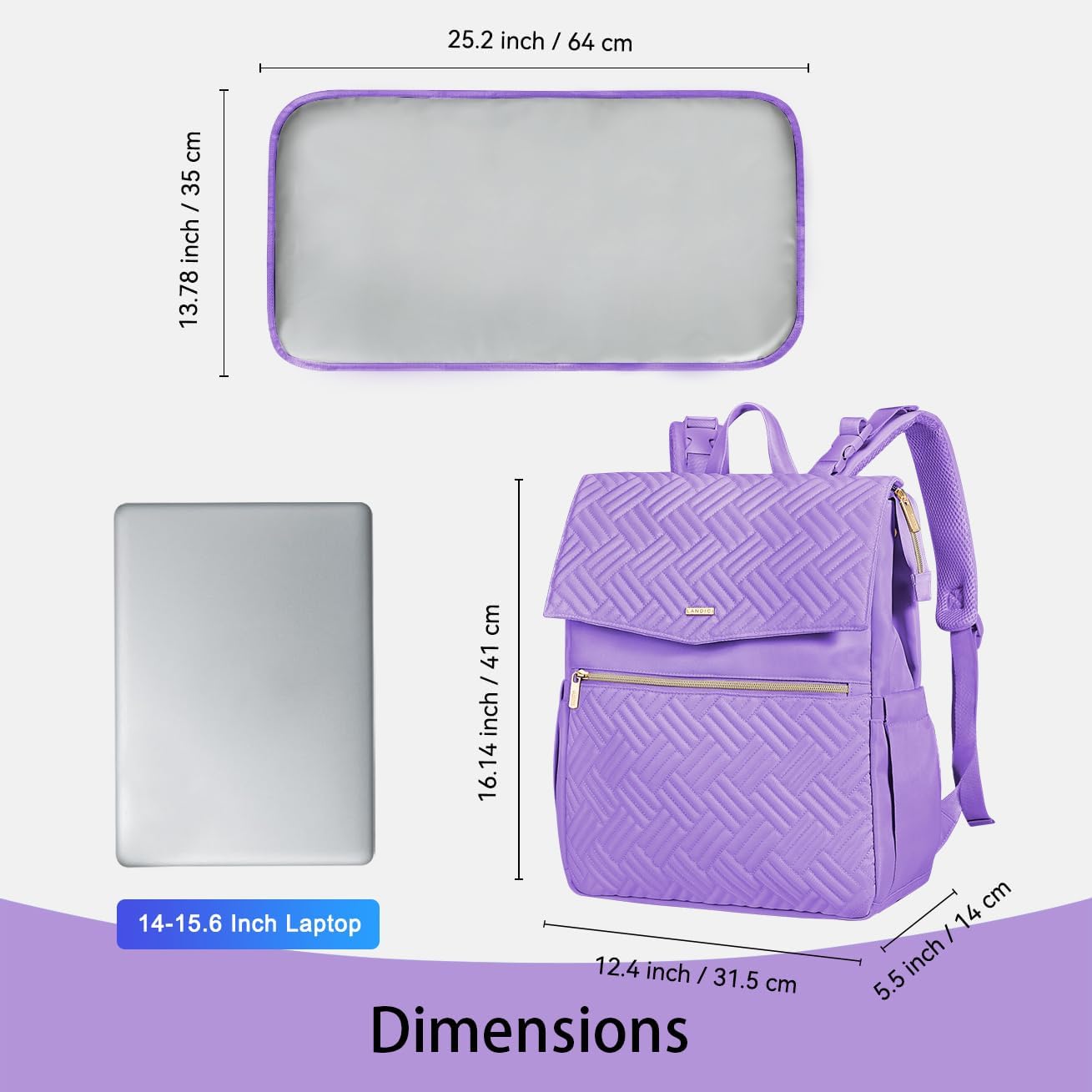 LANDICI Diaper Bag Backpack, Multifunction Waterproof Baby Diaper Bags with Changing Pad, Stroller Straps, Travel Essentials Stylish Back Pack for Mom Dad Boy Girls Toddler, Lavender