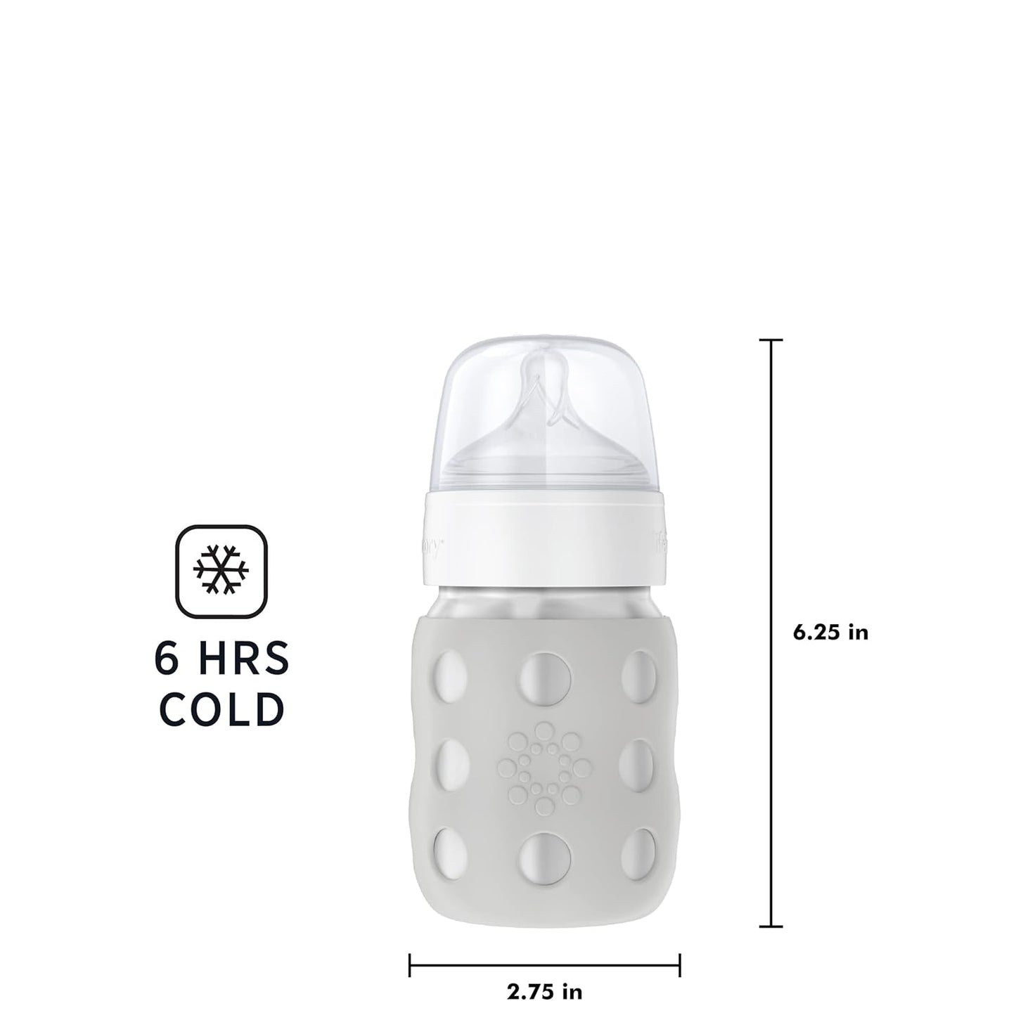 Lifefactory 8-Ounce Stainless-Steel Vacuum-Insulated Wide-Neck Baby Bottle with Stage 2 Nipple (3-6 Months) Stone Gray (LS2211WCG4)