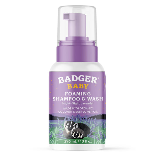 Badger Lavender Foaming Shampoo and Body Wash for Newborns and Toddlers, Organic and Gentle, 10 fl oz