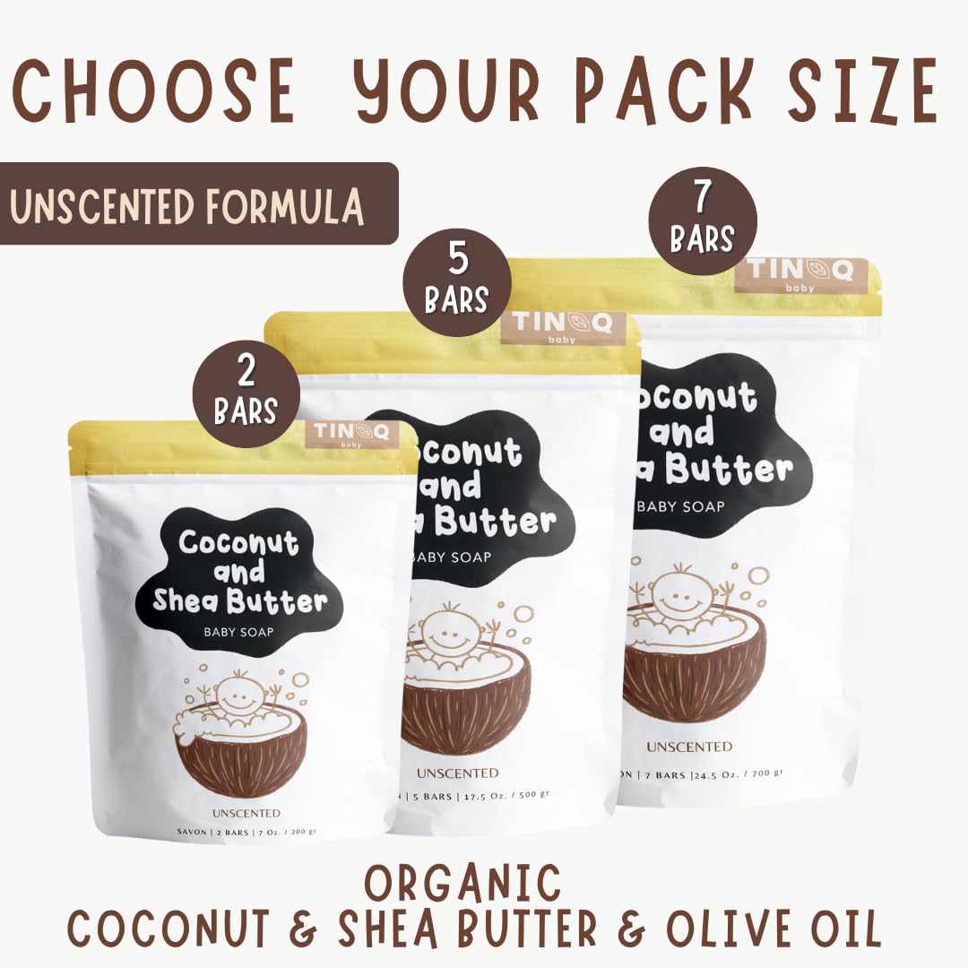 Unscented Baby Soap Bar for Sensitive Skin | Only 7 Ingredients | Gentle Face & Body Wash for Babies, Toddlers, Kids & Adults | Organic and Natural | 5 Bars