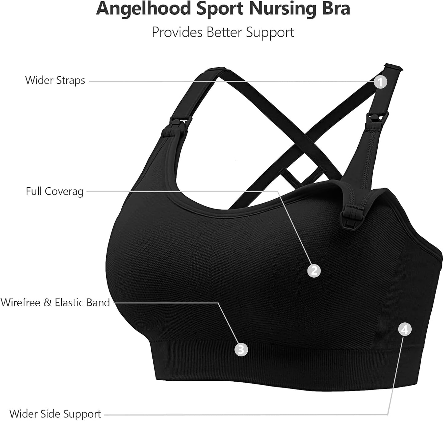 Angelhood Nursing Bras for Breastfeeding, Seamless Nursing Sports Bra Medium Impact Support Maternity Bras for Pregnancy