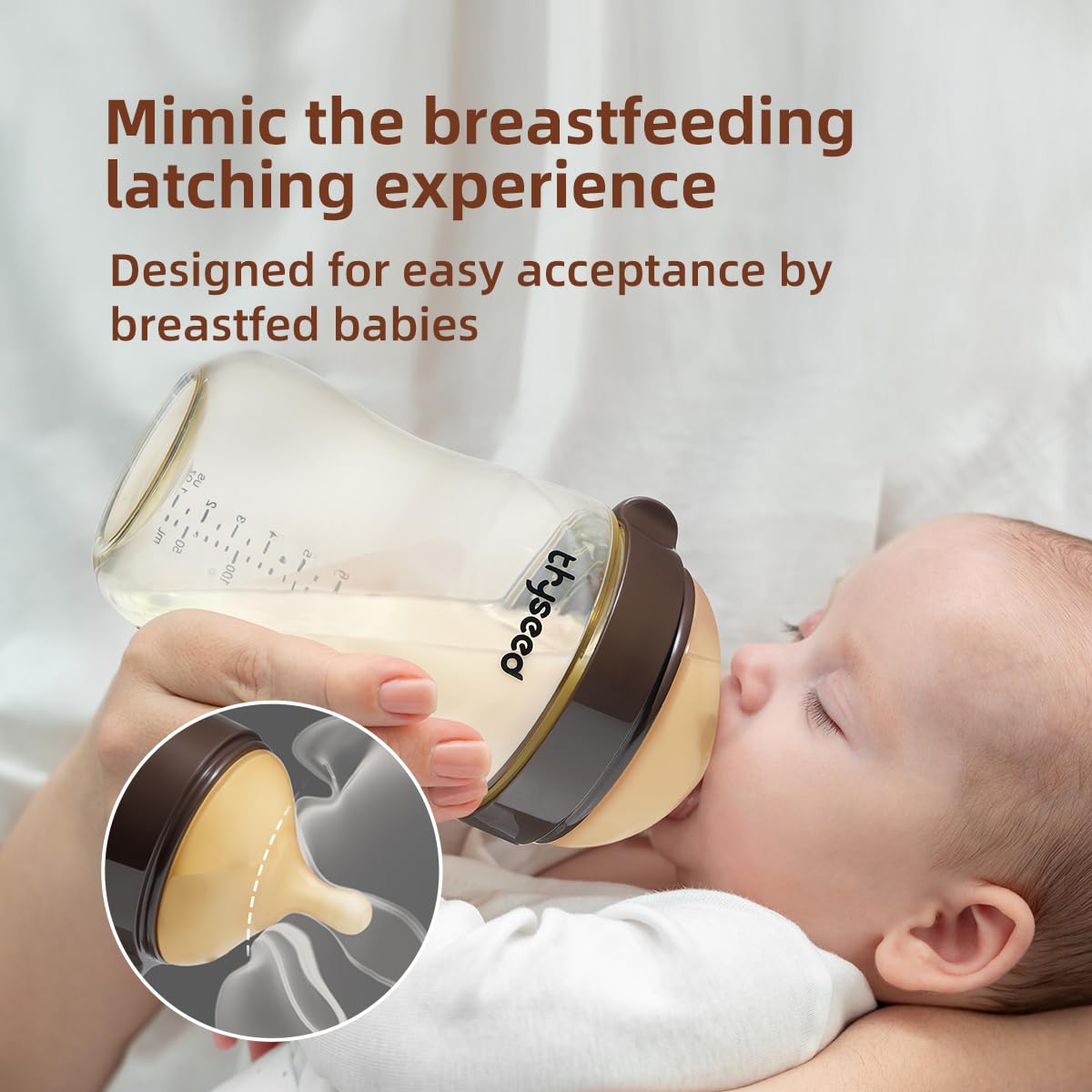 Thyseed PPSU Natural Breast-Like Bottle with Nipple(0-3 Months),10oz，2pack