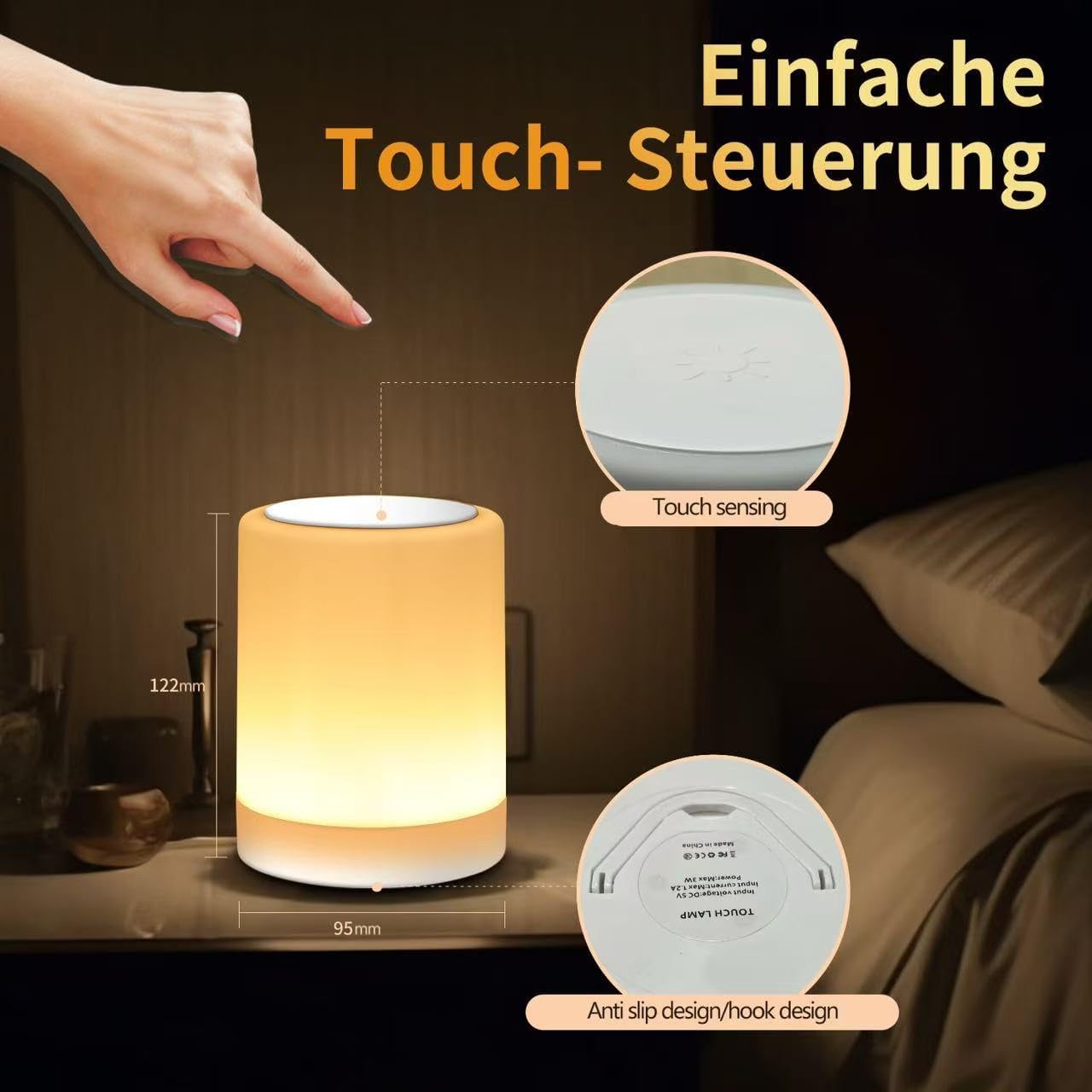 OORUN Touch Bedside Table Lamp,13 RGB Colors & 5 Brightness, USB Rechargeable Desk Lamp, Remote Control Dimmable Light with RGB Color Changing,Portable Lamp for Baby (White)