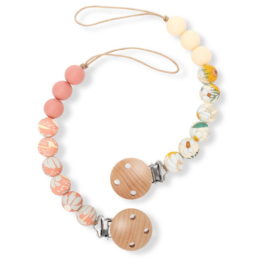 Pacifier Clips, 2PCS Silicone Soother Clips, BPA Free Pacifier Clip Pacifier Holder for Newborn Baby Boy Girl Gifts, Print Flowers