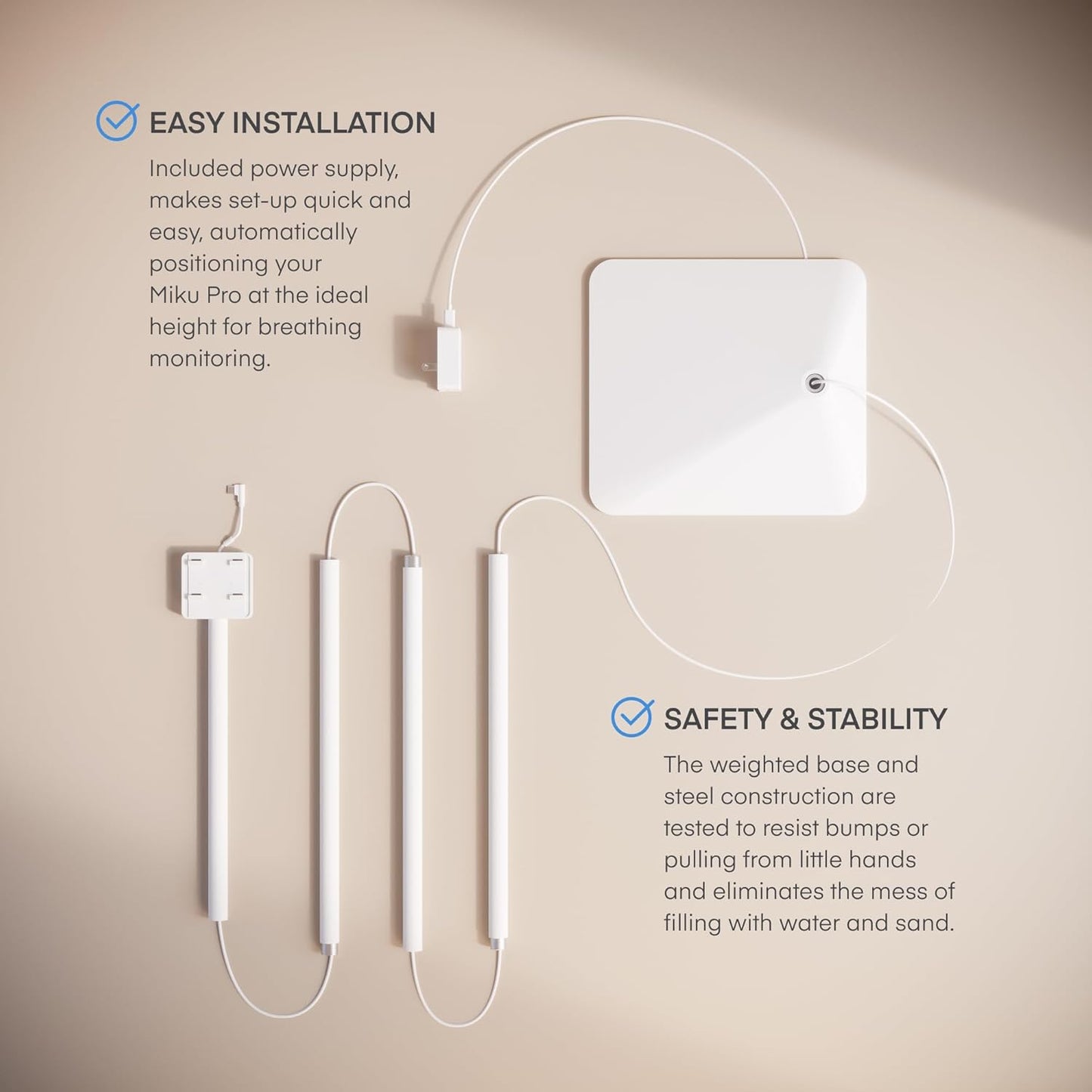 Miku Floor Stand Accessory for Miku Pro Upgraded Smart Baby Monitor, Adjustable Stable Base for Crib and Nursery Placement, Easy to Install, Tools Included, Monitor Not Included