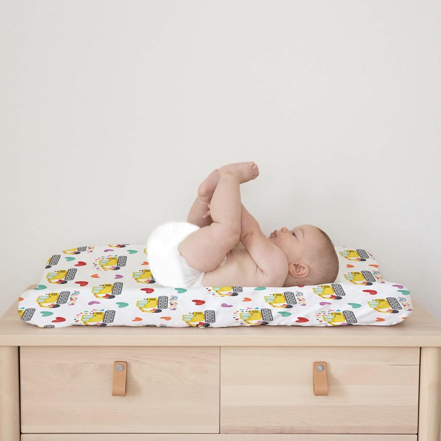 Valentine Truck Love Excavator Tractor Changing Pad Cover Construction Trucks Hearts Fitted Baby Change Table Sheets for Boys Girls Soft Stretch Fitted Changing Table Mats Cover 32''x16''