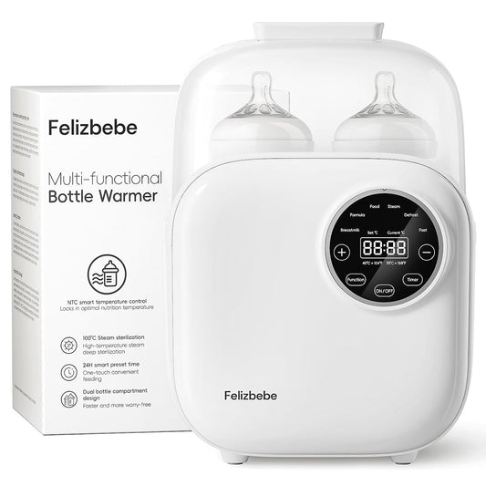 Baby Bottle Warmer, Felizbebe 10-in-1 Double Bottle Warmer for Breastmilk or Formula, Breast Milk Warmer for Baby, Accurate Temperature Control, Timer, Sterili-zing, Defrost, Heat Food, Keep Warm