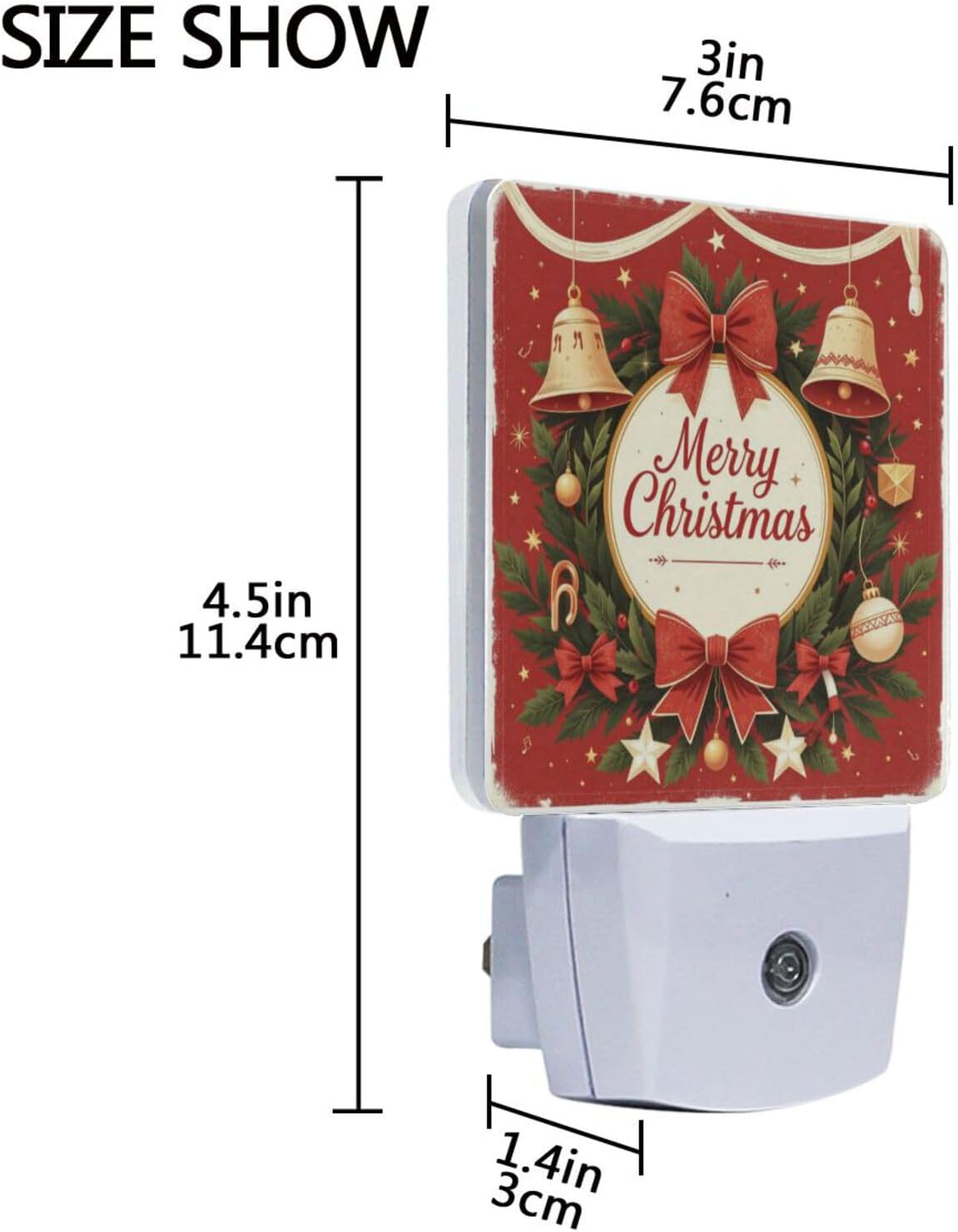 Aslsiy Night Light for Kids Merry Christmas Garland Bell (3) Plug in Wall Lamp LED Dusk to Dawn Sensor Energy Saving Nightlight for Boys Girls Men Women