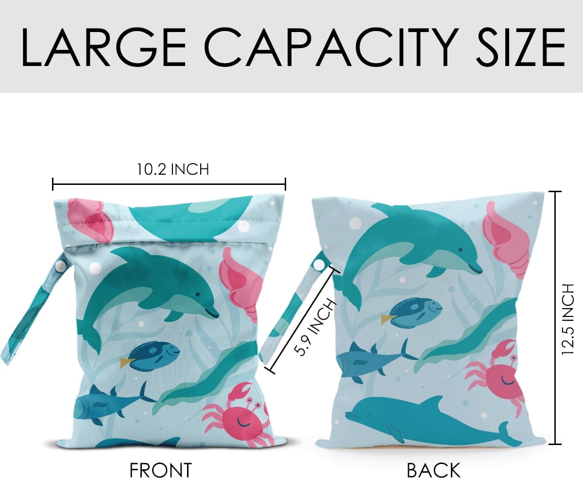 Wet Bag for Swimsuit Pool Travel Baby Cloth Diapers Dirty Yoga Gym Clothes Beach Bags Summer Gifts for Women Men Beach Vacation Essentials Sea Blue Waterproof Wet Dry Bag Travel Laundry Bags