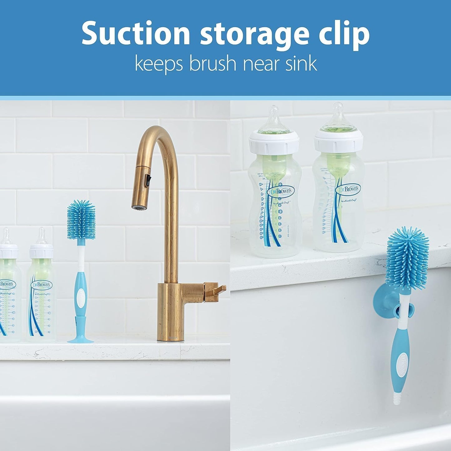 Dr. Brown's Soft Touch No Scratch Baby Bottle Cleaning Brush Nipple Cleaner with Stand and Storage Clip, BPA Free, Blue 1-Pack (Pack of 5)
