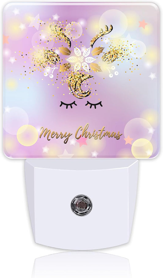 Cute Merry Christmas Deer Night Light for Kids, LED Night Light Plug into Wall with Dusk to Dawn Sensor for Girls Boys Women Men Room Decor, Hallway, Kitchen, Bathroom, Nursery, Stairs