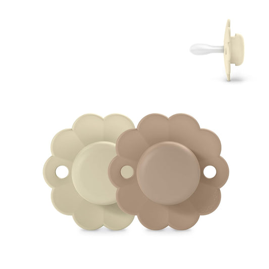 Suavinex Wonder Baby Pacifier, SX Pro Silicone Nipple, Reversible, Non Irritating Shield Design, 2 Pk Pacifiers 0-6 Months, Made in Europe, Gray/Cork