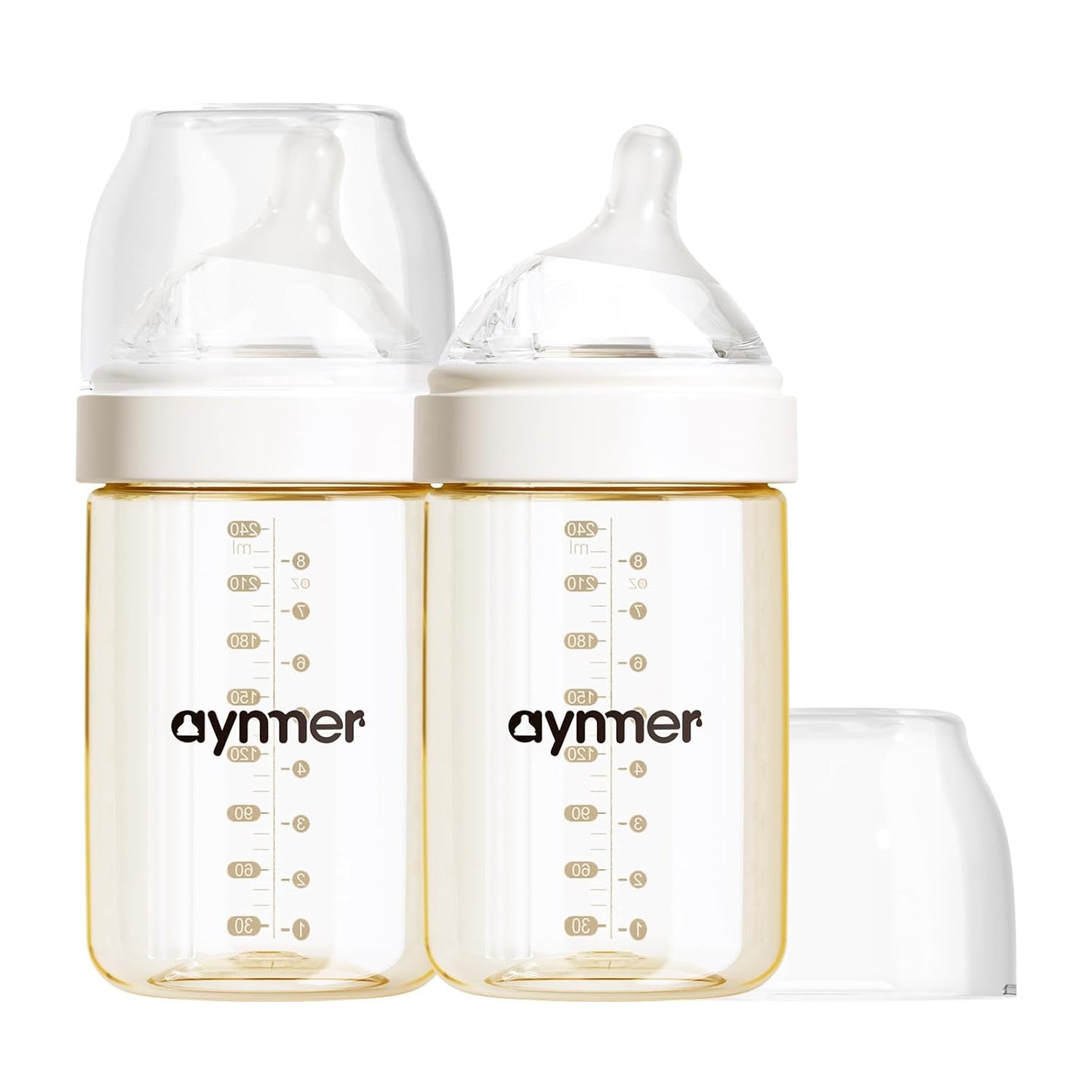 PPSU Natural Baby Bottle with Medium Flow Nipple, Anti-Colic, Wide Neck, Easy to Clean, 3 Months +, 8 oz, 2 Pack