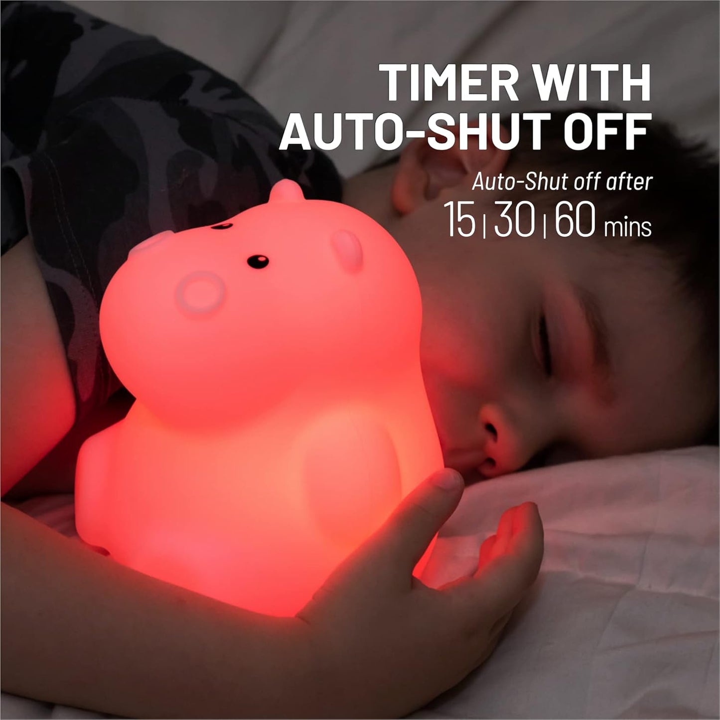LumiPets Honey the Hippo Silicone Night Light for Kids | Squishy Lamp with Tap & Remote Control | Rechargeable, 9 Color Changing Animal Night Light for Boys & Girls | Portable Nightlight With USB Cord