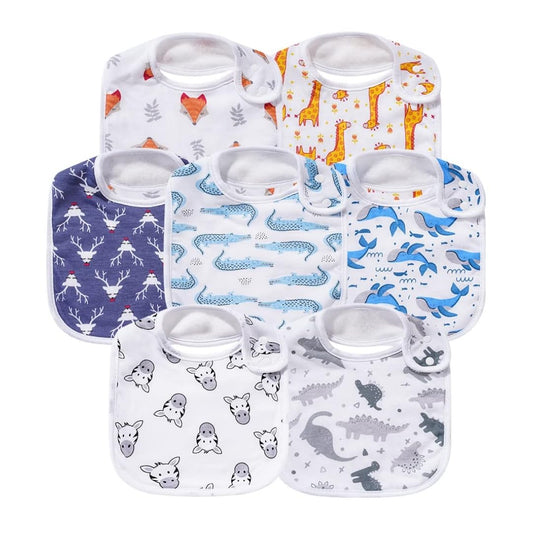7 Pack Baby Cotton Absorbent Bibs for Drooling Teething