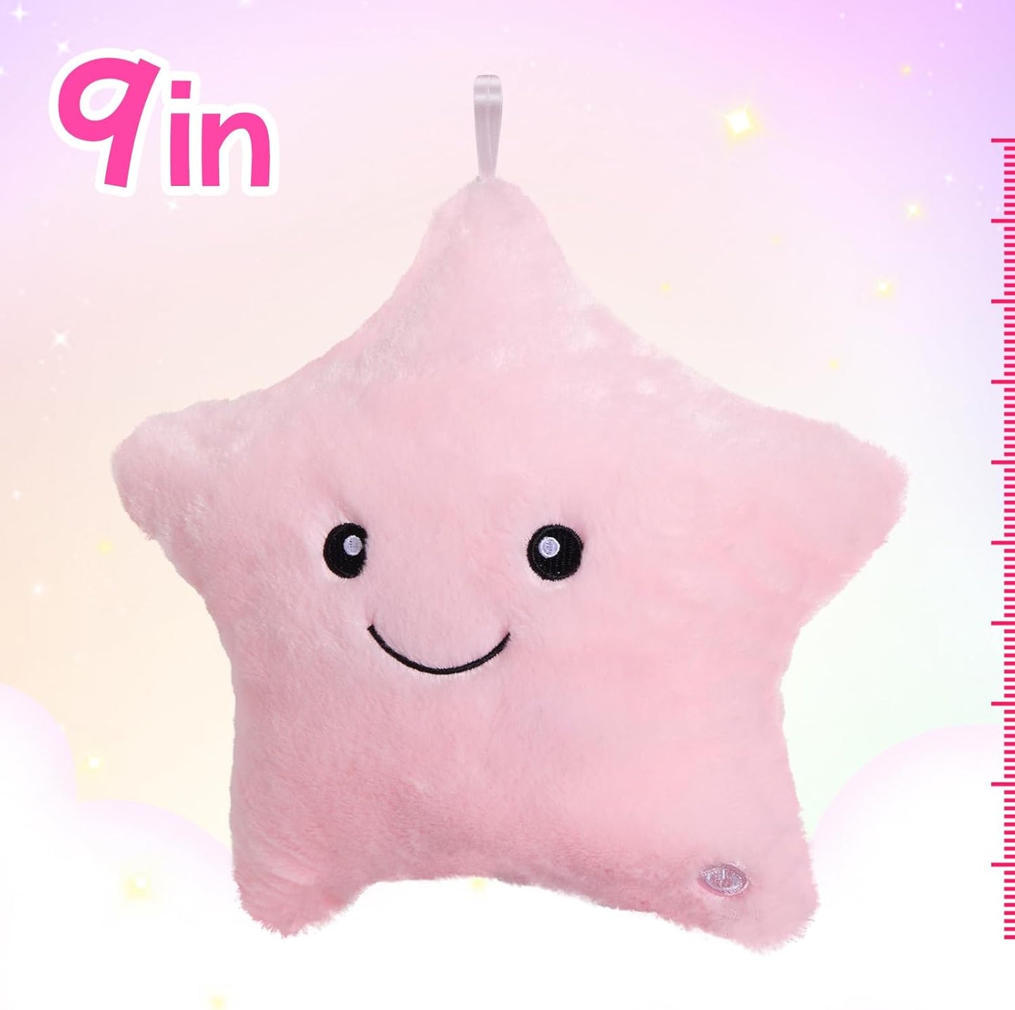 WEWILL 9'' LED Twinkle Star Soft Plush Pillow Toys Glowing Stuffed Star Light up Pillow Plush with Colorful Night Lights Birthday for Toddler Kids(Pink)