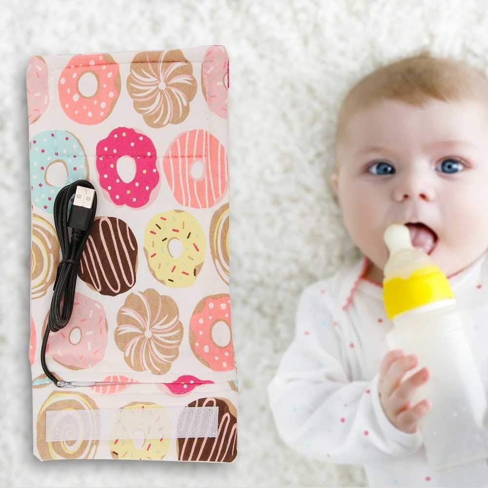 USB Baby Feeding Bottle Warmer Portable Cartoon Milk Bottle Travel Heater Portable Milk Bottle Heating Warmer Compatible with Many Kinds of 5V 2A USB Devices(Donut, 12)