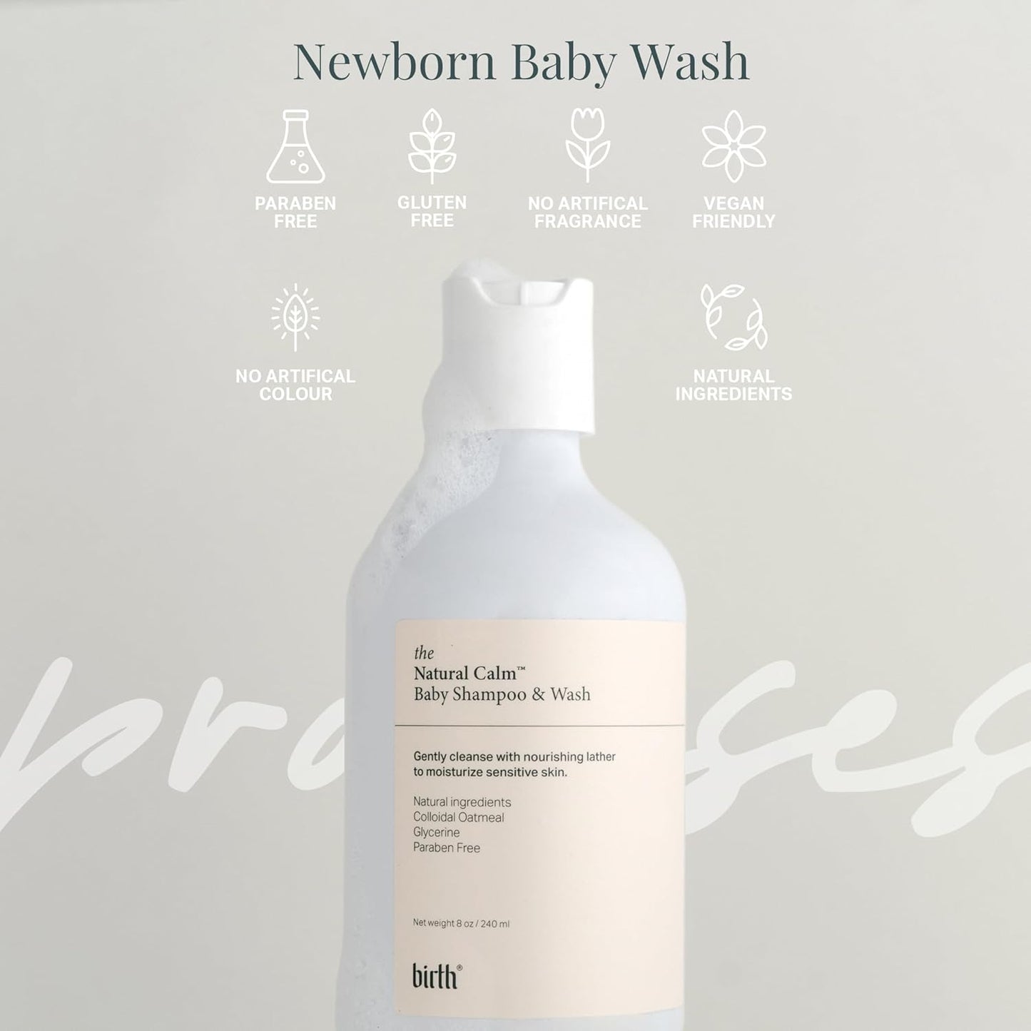 BIRTH SKINCARE Baby Shampoo & Wash - 2-in-1 Gentle Cleansing Aloe Vera & Colloidal Oatmeal Formula for Babies - Soothing, PH-Balanced Baby Body Wash - Free of Parabens, 8oz/ 240ml