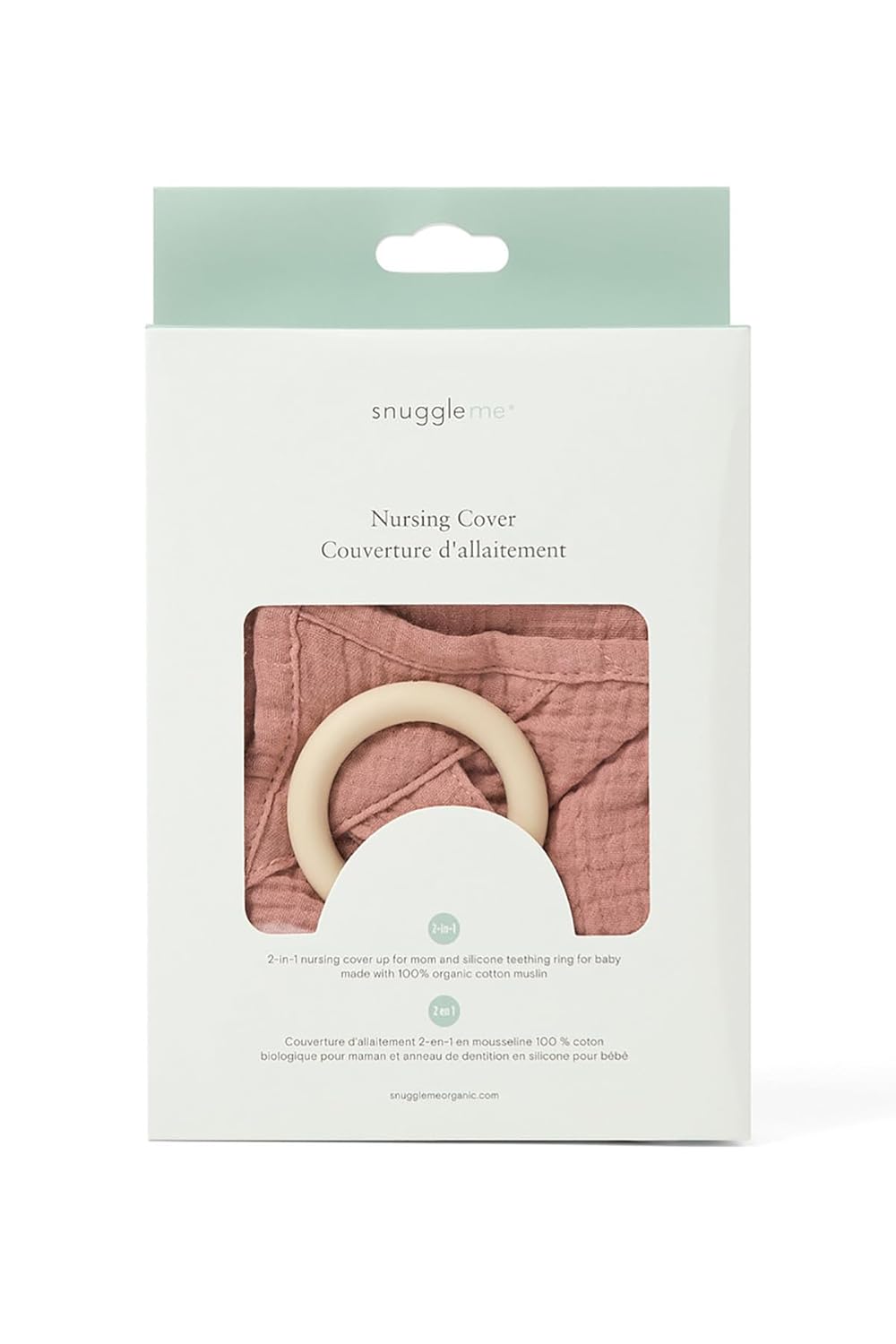 snuggle me® Nursing Cover - 100% Organic Cotton Muslin Nursing Cover Up for Breastfeeding with a BPA-Free Silicone Teether Ring, Ultra-Soft & Lightweight (33.5″ × 39.4″)