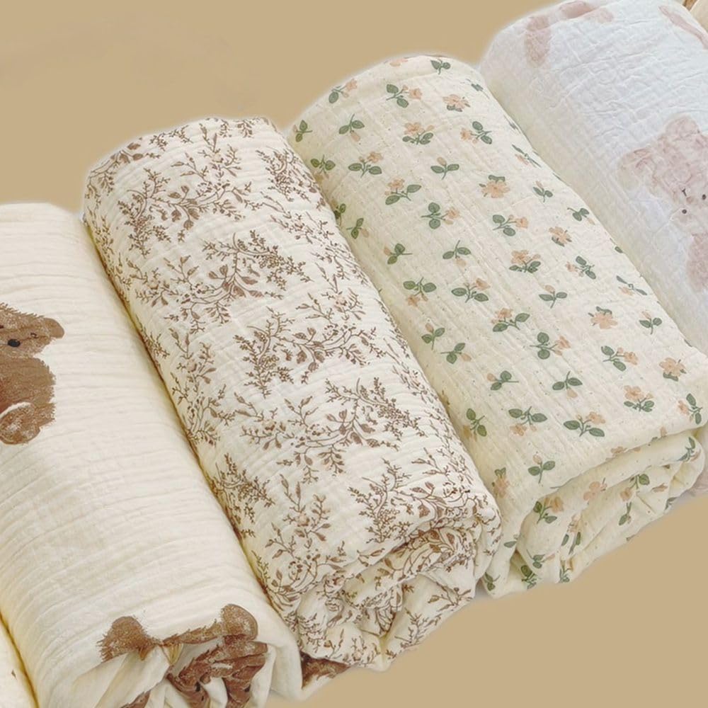 Baby Swaddel Blanket Cotton Muslin Thick Bath Towel Dotted Backing Double Layer Receiving Blanket 40"x40" (Leaves)