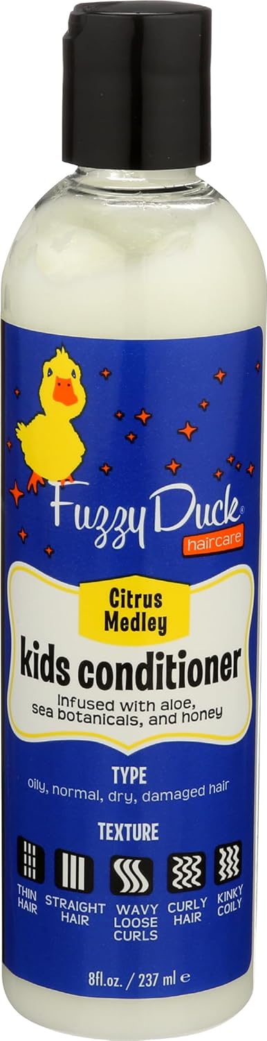 FuzzyDuck Kids Conditioner – Hair Products for Kids Made with Aloe, Sea Botanicals & Honey to Boost Moisture, Frizz Control & Manageability for Silky Hair, Safe for All Hair Types (Citrus Medley, 8oz)