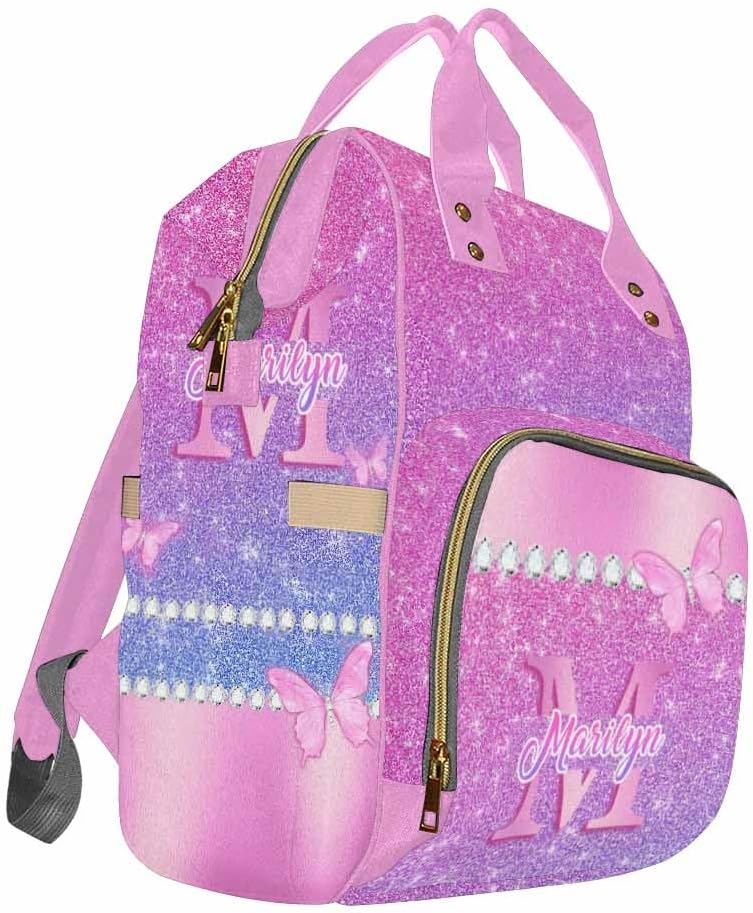 Customize Baby Bag Customized Backpacks For Baby Mom Gift with Thermal Pockets Custom Baby Bag Nursing Bags Diaper Backpack With Name Text, Neon Butterfly
