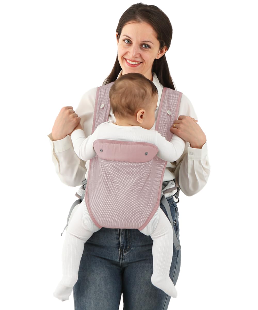 Baby Carrier Newborn Wrap,Ergonomic Infant Soft Carriers for Toddler 7-45 lbs,Adjust Back Strap/Waist Belt,4-in-1 Babe Carrier Front&Back,for Hiking Travel or Everyday Family Events-solid color (Pink)