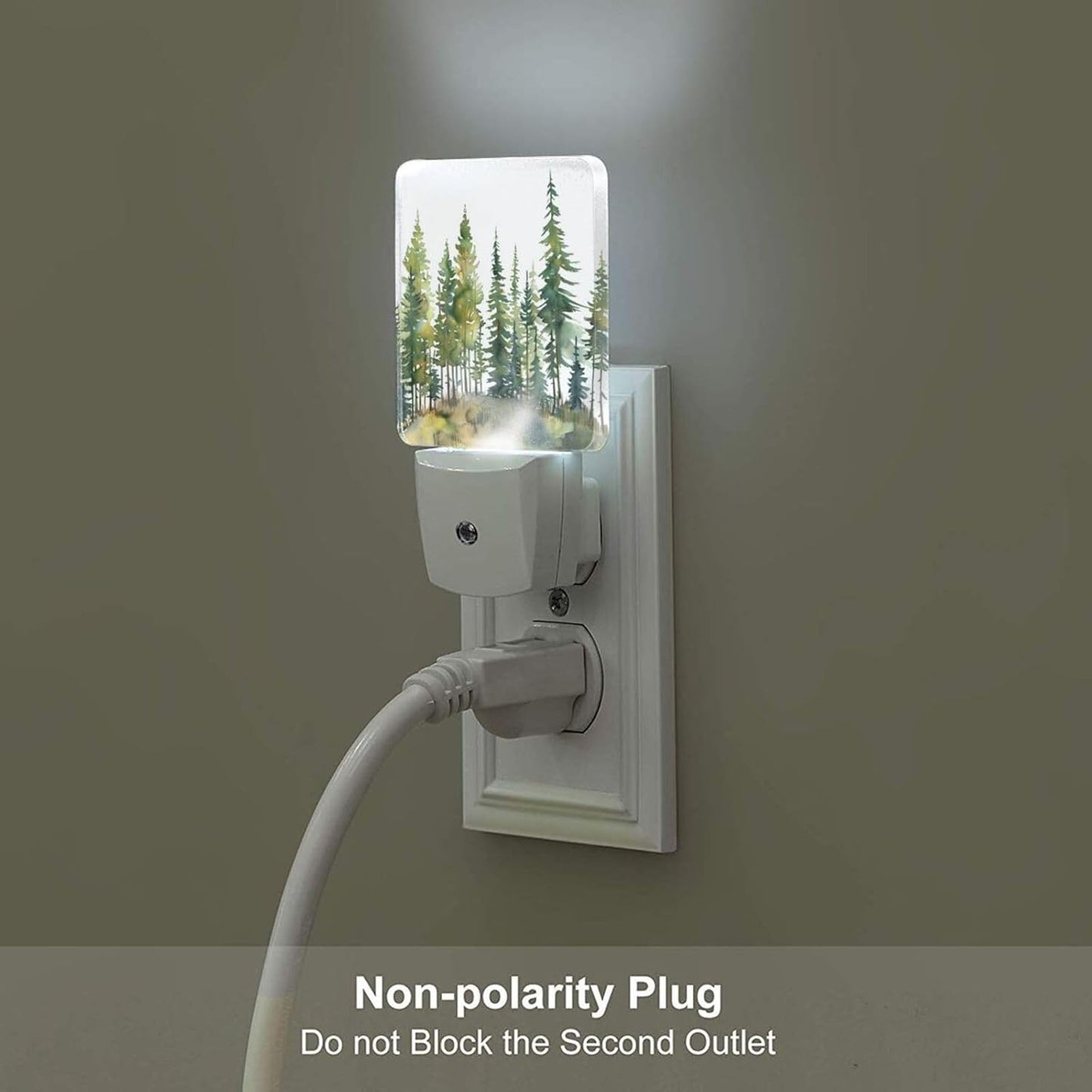 Watercolor Forest Night Light,Plug Into Wall Decor for Stairway,Hallway,Kitchen,Dusk to Dawn Sensor Nightlights for Boys/Girls/Women/Men Room Gifts