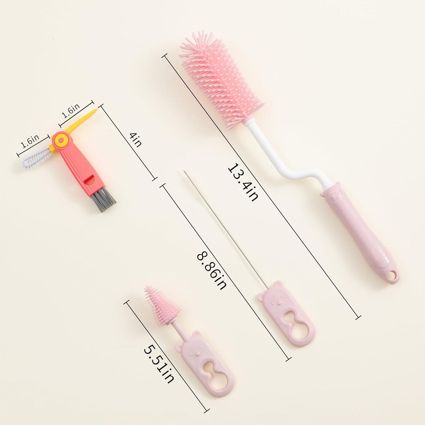 Chemimoso Silicone Spinning Bottle Cleaning Brush, 13.4in Long Handle Water Cup Bottles Cleaner for Baby Bottles, Sports Bottle, Glass Vase, Tumbler, with a Tiny Cup Lid Gap Cleaning Brush, x Pink