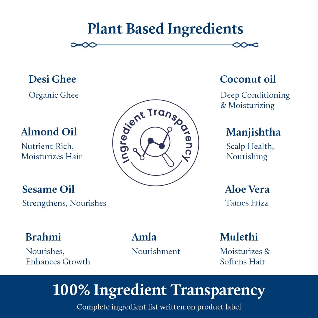 Blue Nectar Ayurvedic Baby Hair Oil with Organic Ghee, Almond Oil, Coconut Oil & Olive Oil for Hair and Scalp (18 Herbs, 200 ml)