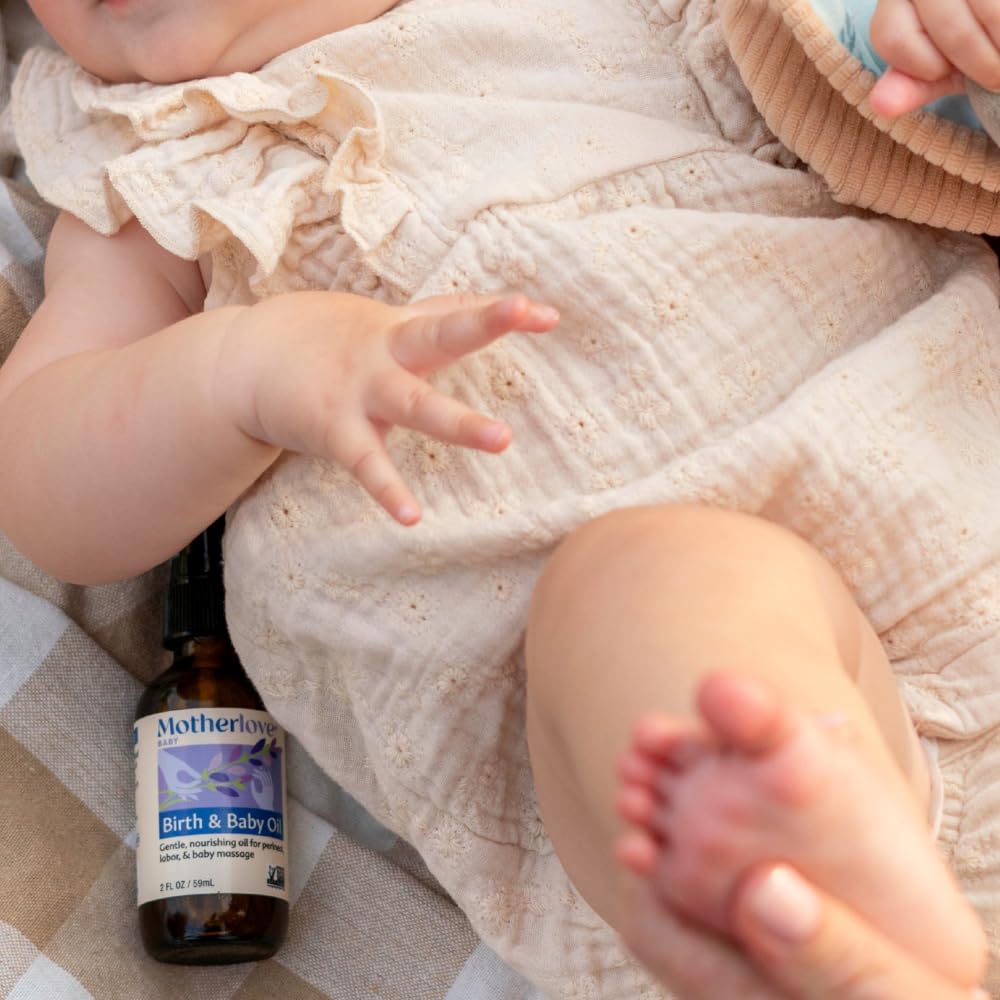 Motherlove Birth & Baby Oil (2 oz) Gentle Lavender-Infused Oil for Perineal, Labor & Baby Massage—Non-GMO, Organic Herbs