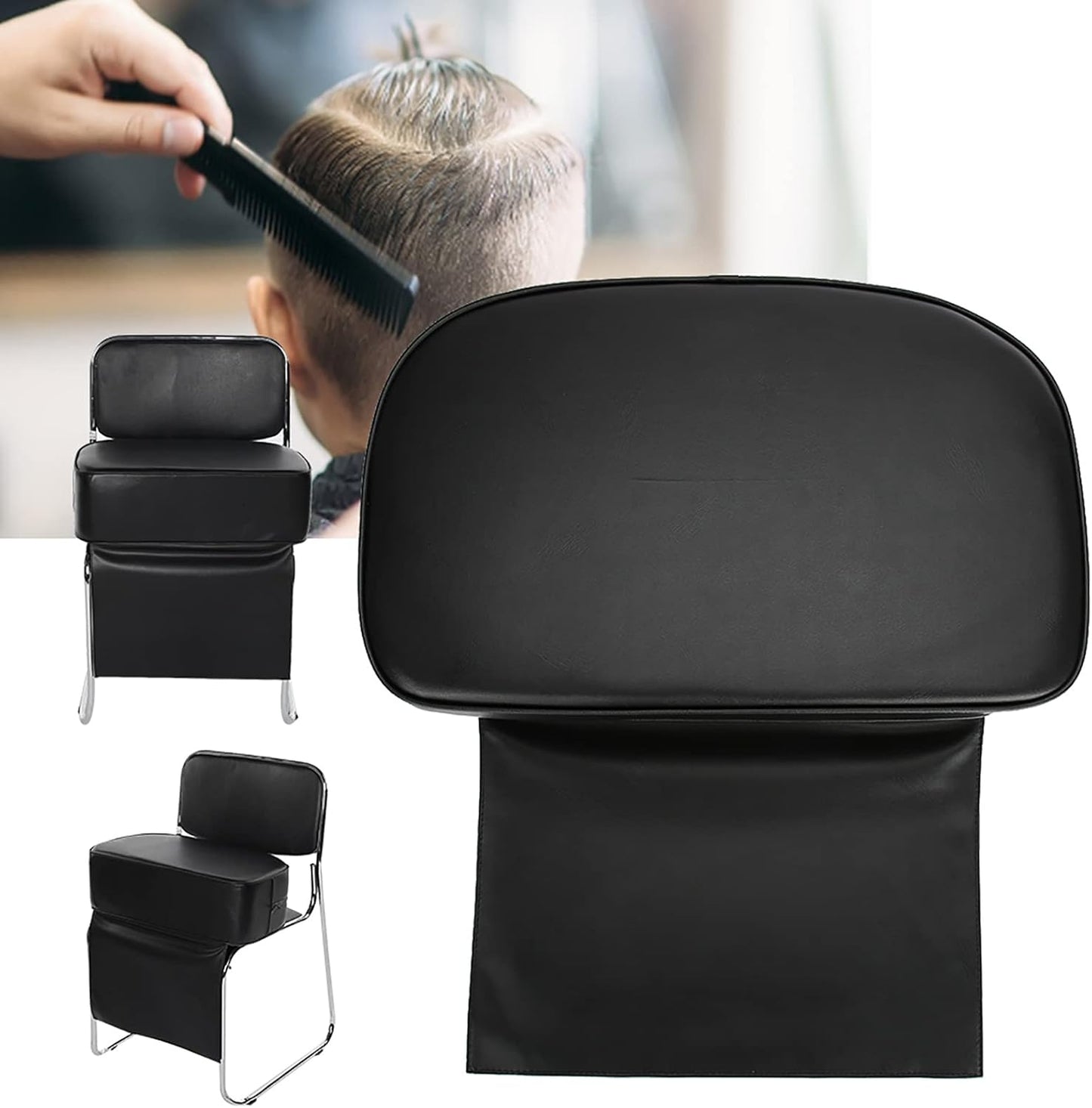 Salon Booster Seat Cushion for Hair Cutting, PU Barber Booster Salon Chair for Hair Stylist, Portable Barber Chairs Spa Equipment, Black, 19.3 x 6.1inch