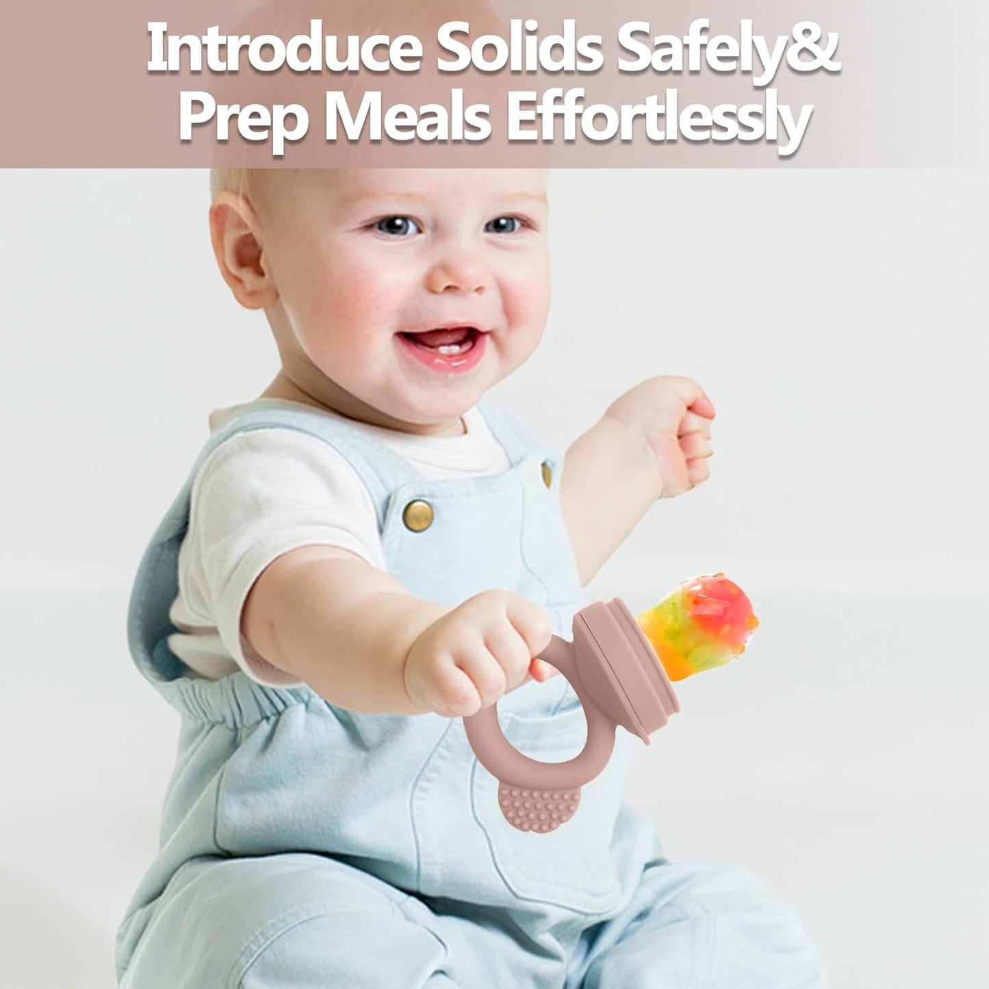 2 Pack Silicone Baby Food Feeders + Mini Freezer Tray for 6 Months+ Infant Solid Food Safe Self Feeding, BPA Free Breastmilk Popsicle Teether Set for Soothe Teething, Christmas Idea Gift (Blue+Pink)