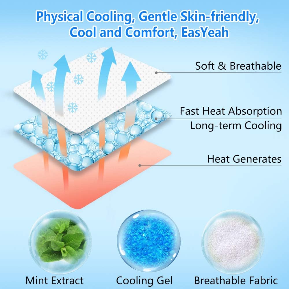 16 Sheets Baby Cool Pads for Kids Fever Discomfort & Pain Relief, Cooling Relief Fever Reducer, Soothe Headache Pain, Pack of 16