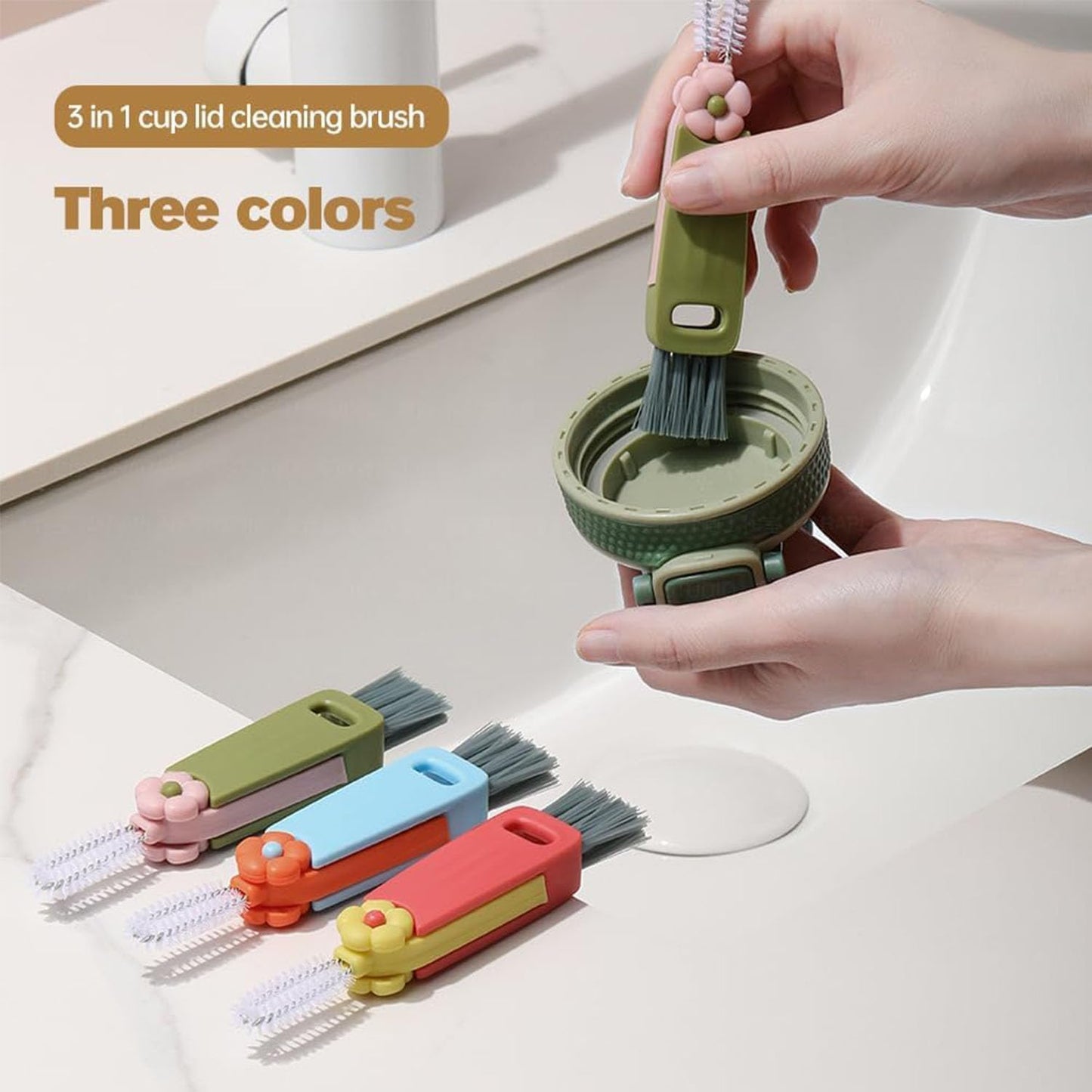 Upgraded 3 in 1 Cup Lid Cleaning Brush, 2025 New Multifunctional Lid Cleaner Brush, Bottle Cleaner Brush for Coffee Cups Lid Gap, Home Kitchen Crevice Cleaning Brush Tools