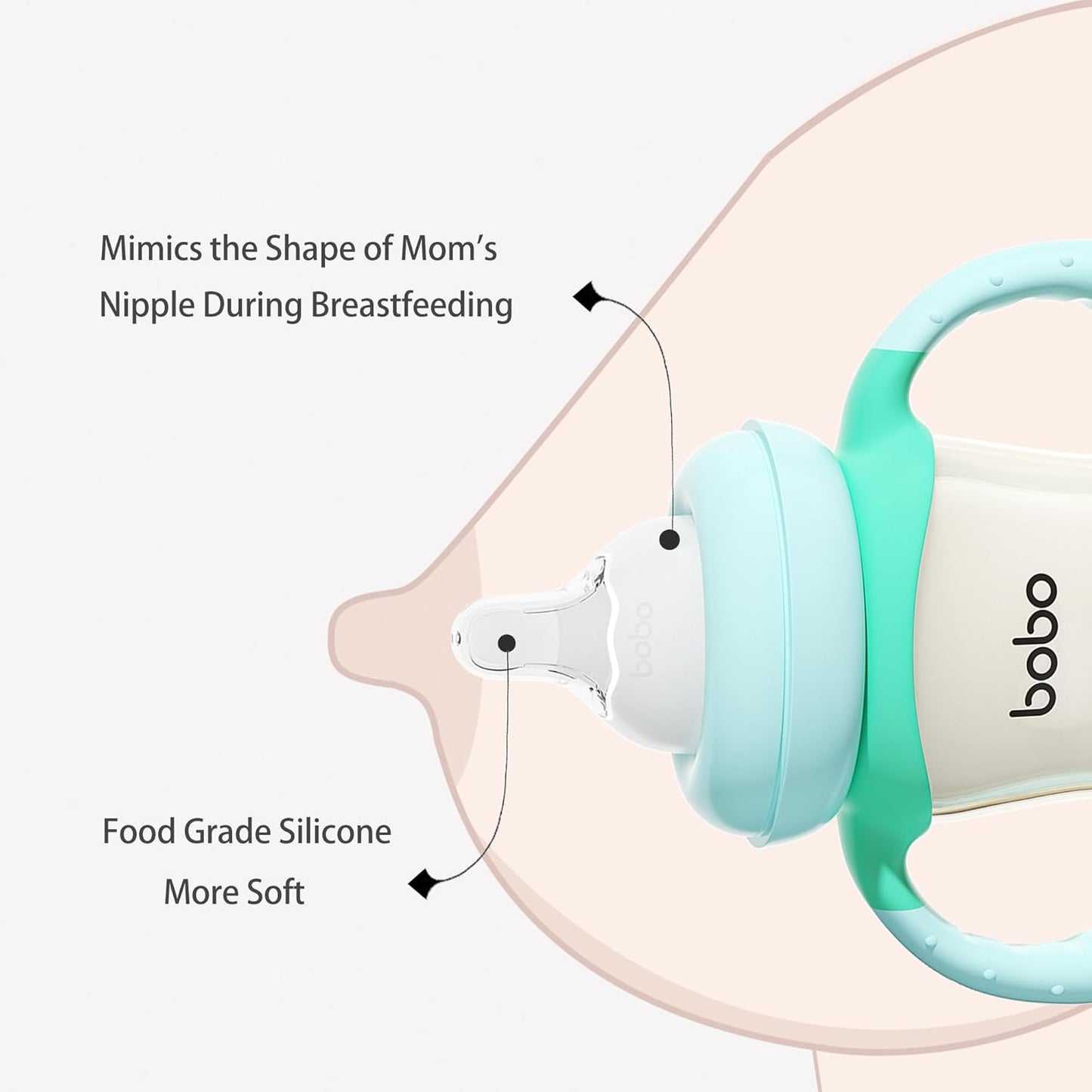 YOHKOH Natural PPSU Baby Bottle with Natural Response Nipple, Newborn Anti-Colic Baby Bottles with Handle, Wide Neck Mushroom Cap Baby Bottle (8.8oz (Pack of 4), Blue)