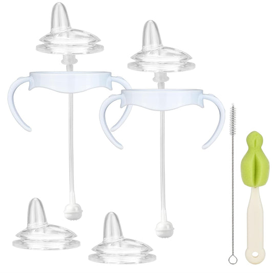 4 Pack Sippy Cup Nipples Kit for Philips Avent Natural Baby Bottle, Toddler Transition Kit with 4 Soft Straw Nipple, 2 Weighted Straw, 2 Bottle Handle, 2 Cleaning Brush