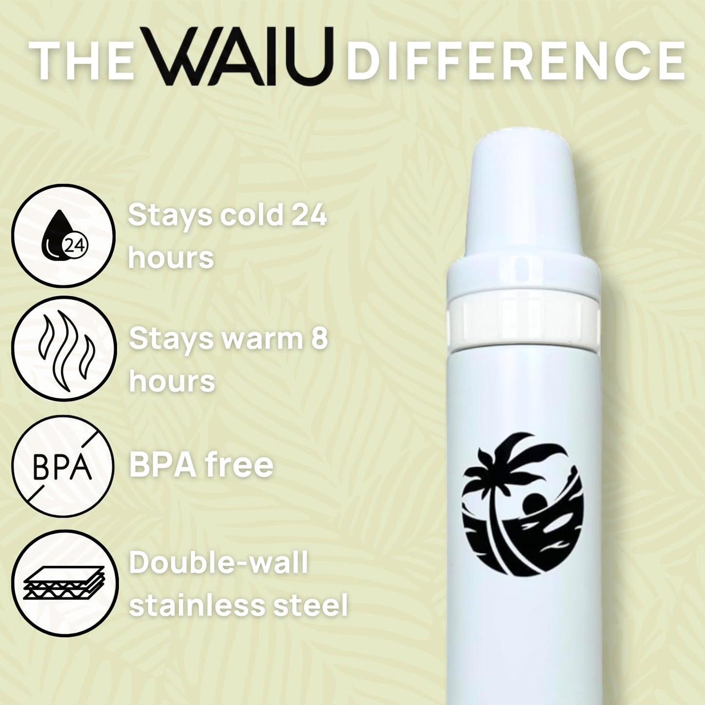 Versatile Waiu Insulated Baby Bottle | 4 oz & 6 oz Sizes | Keeps Drinks Hot for 8 Hours, Cold for 24 Hours | BPA-Free | Multiple Colors Available (White, 6 oz.)