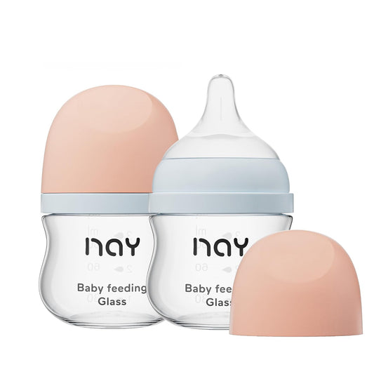 Natural Glass Baby Bottle Wide Neck, Newborn Anti-Colic Baby Bottle, Clear, 3oz(Pack of 2), Includes 2Pcs Slow Flow Nipple(SS), 0 Months+