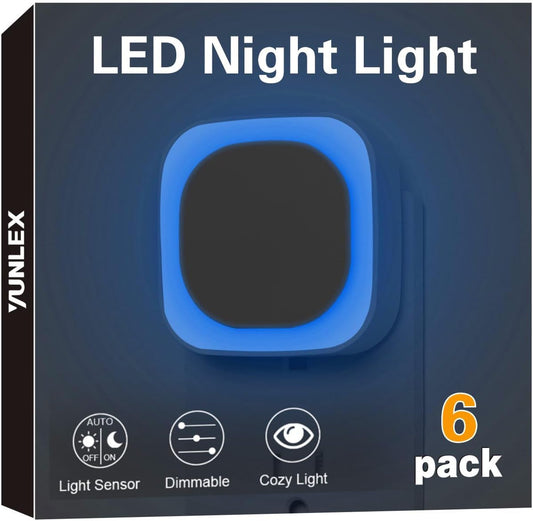 6 Pack Azure Night Light, Crisp Modern Glow with Dimmable Soft Light & Indirect Reflection, Auto Dusk to Dawn Sensor, Plug in LED Nightlight for Bathroom,Toilet, Kitchen Counter, Modern Decor