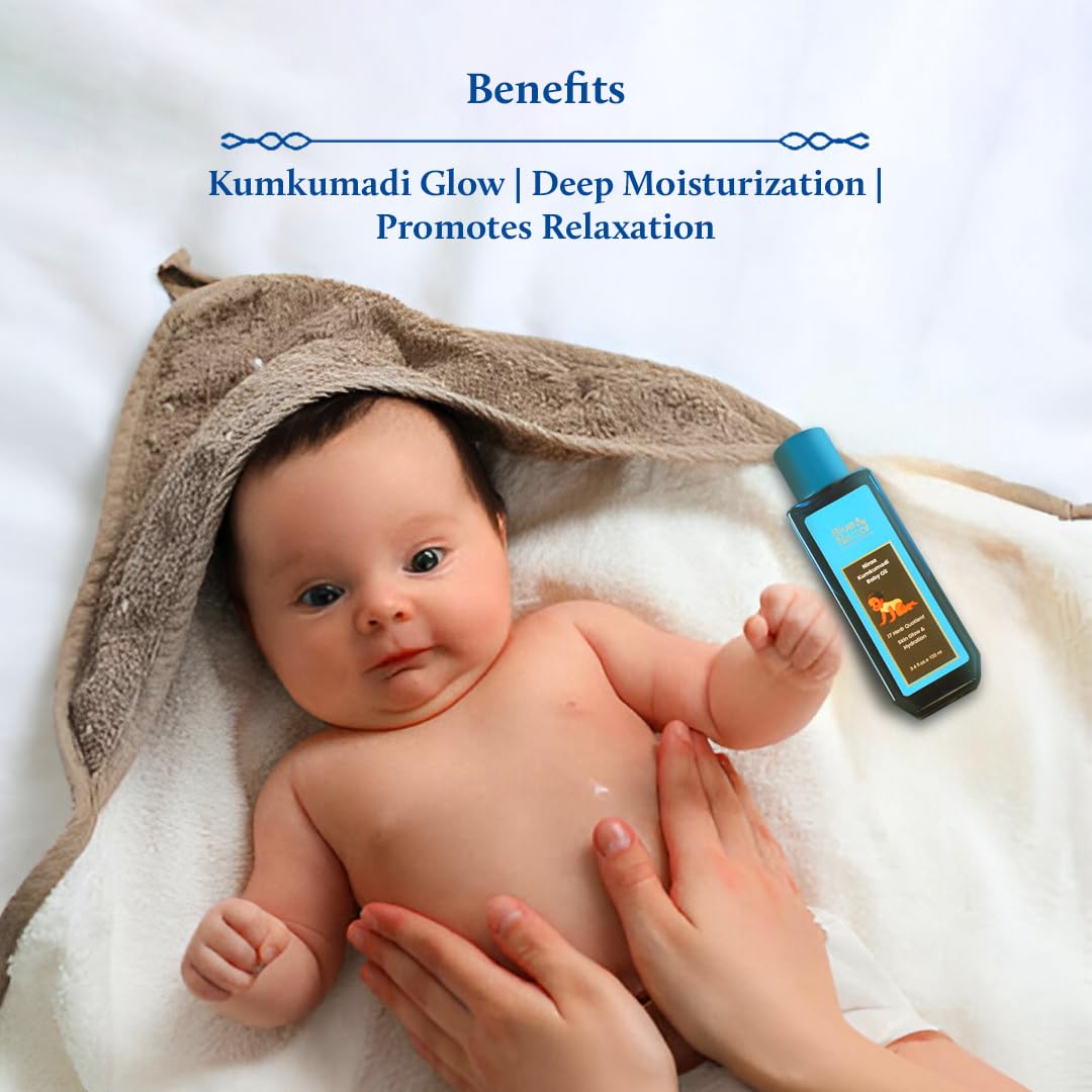Blue Nectar Baby Oil with Pure Kumkumadi Oil for Glow & Hydration | Ayurvedic Baby Massage Oil for New Born | 100% Natural & Safe Baby Product for Delicate Skin (17 Herbs, 3.38 Fl Oz)