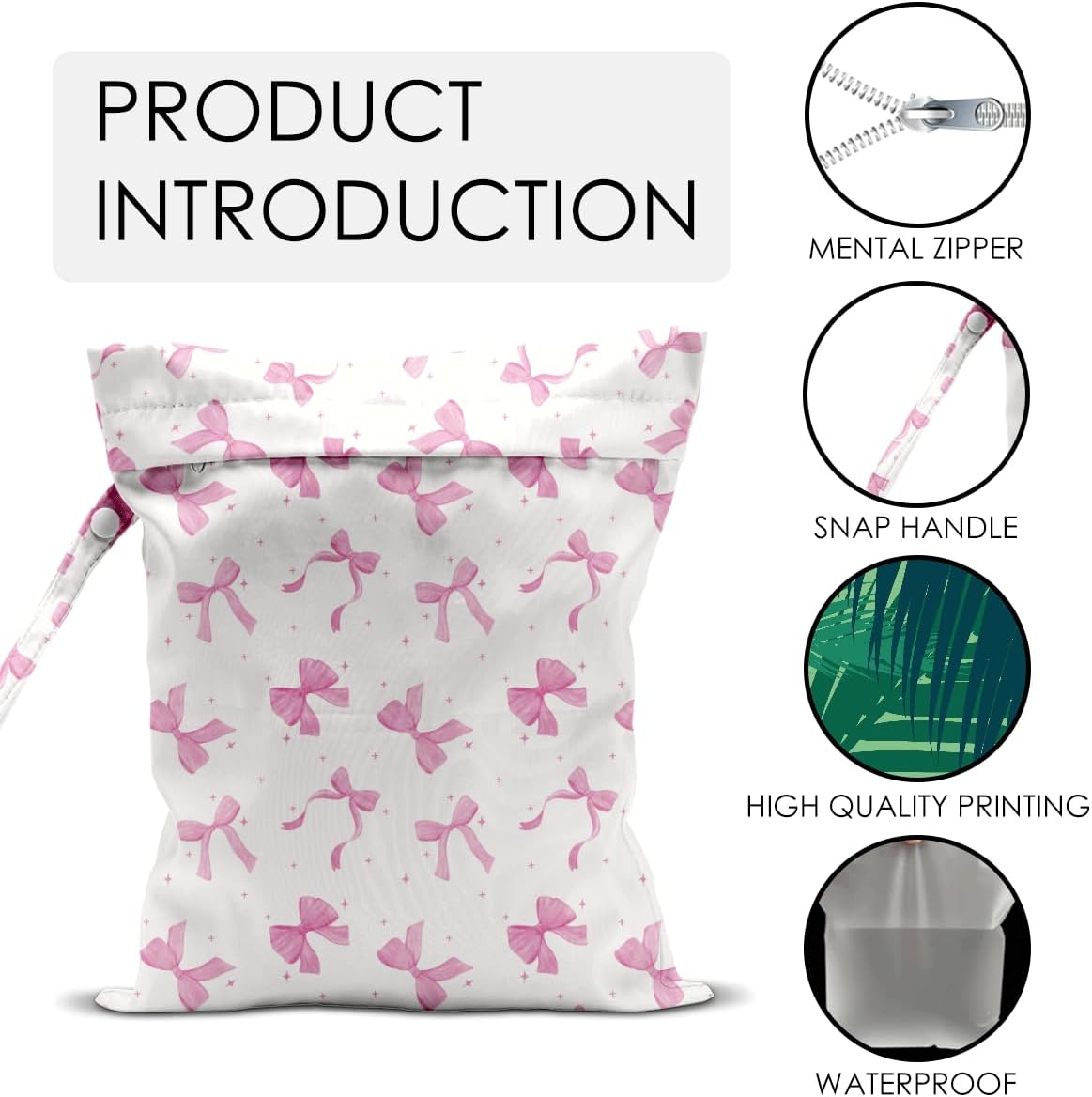 Wet Bag for Swimsuit Pool Travel Baby Cloth Diapers Dirty Yoga Gym Clothes Beach Bags Summer Gifts for Women Men Beach Vacation Essentials Pink Bow Waterproof Wet Dry Bag Travel Laundry Bags