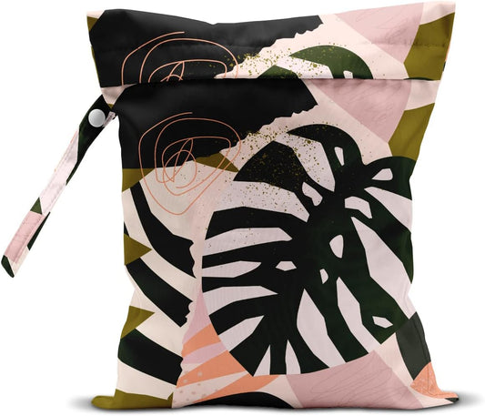 Wet Dry Bag for Swimsuit, Travel, Beach, Pool, Stroller, Diapers, Dirty Yoga Gym Clothes, Makeup Bag, Waterproof Tropical Palm Leaves Decor Jungle Palm Leaf Favors