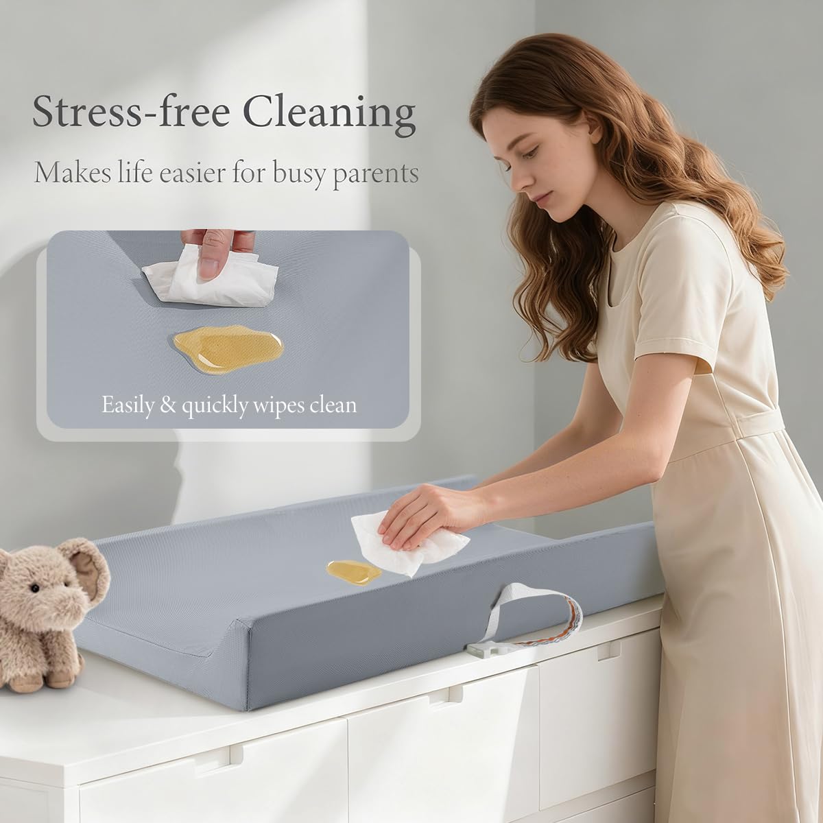 Baby Diaper Changing Pad, PU Compressed Waterproof Portable Wipeable Diaper Mat for Travel, Fits Dressers & Tables (Blue)