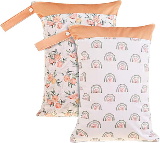 Wet Dry Bags with Two Zippered Pockets and Handle, Reusable Storage Bag for Breast Pump Parts & Baby Items, Waterproof Diaper Bags, Yoga Gym Bag for Swimsuits or Wet Clothes-2pcs, 11.8*15.75"