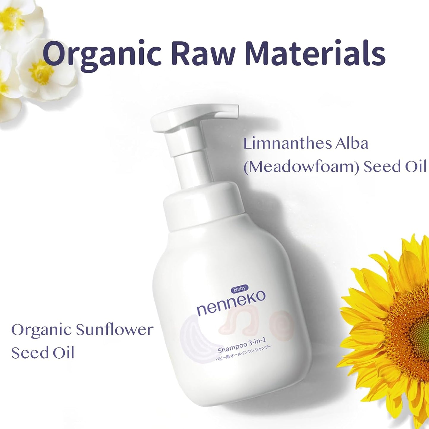 NENNEKO 3-in-1 Baby Wash & Shampoo – Tear-Free, Fragrance-Free Bubble Bath for Newborns & Kids – Gentle Face & Body Wash for Sensitive Skin – Baby Bath Essentials, 10 fl oz