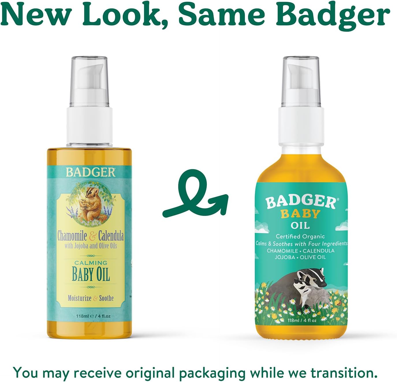 Badger Baby Oil, 100% Organic Ingredients to Soften & Moisturize Dry Skin or Cradle Cap, Soothing Vegan Organic Baby Oil, 4 fl oz Glass Bottle